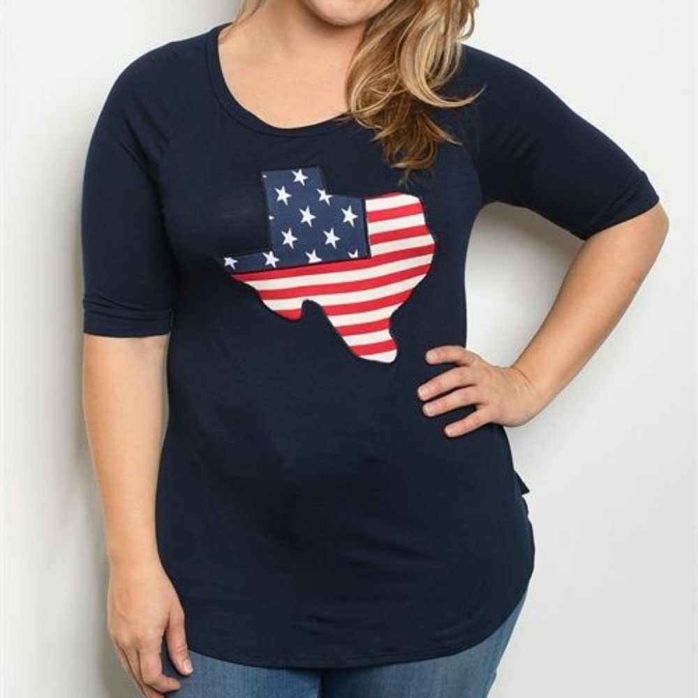 NAVY TEXAS PATCH PLUS SIZE TOP